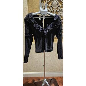 Anthropologie RARE FIND Romantic, Whimsical Medium Black Ruffle Trim Long Sleeve